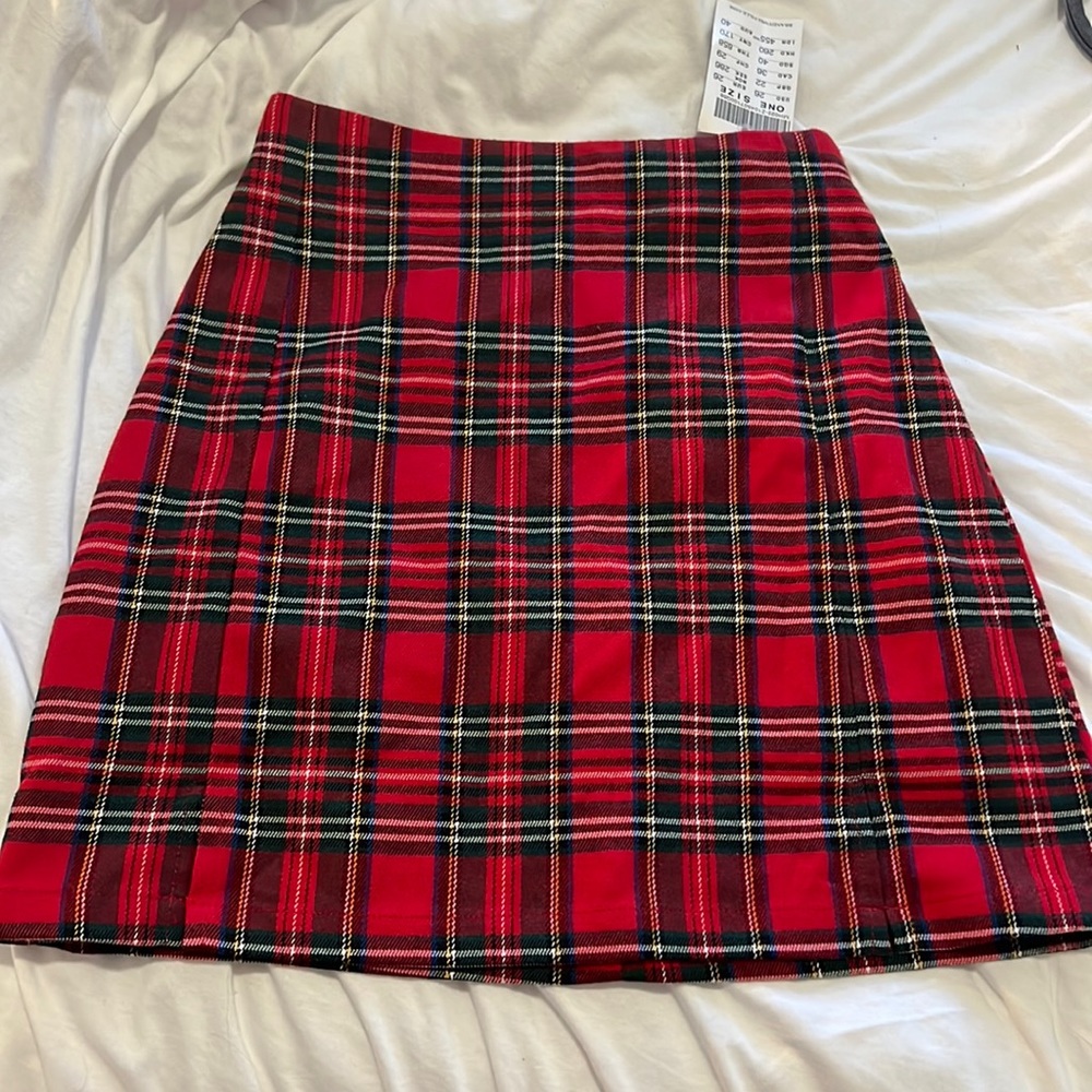 NWT Red Plaid Cara Mini Skirt